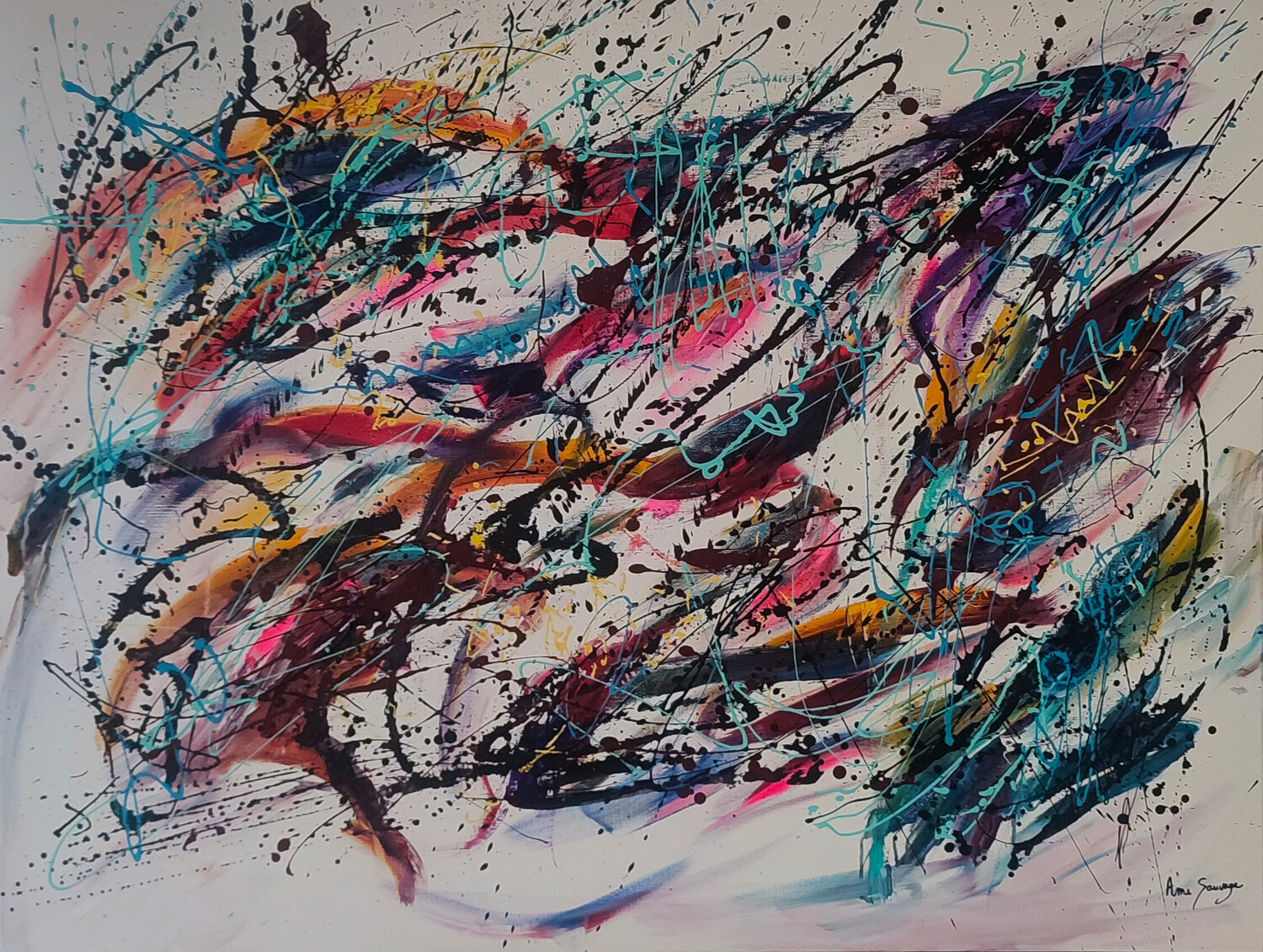 Le souffle créateur - grand tableau abstrait coloré ÂME SAUVAGE Original painting for sale