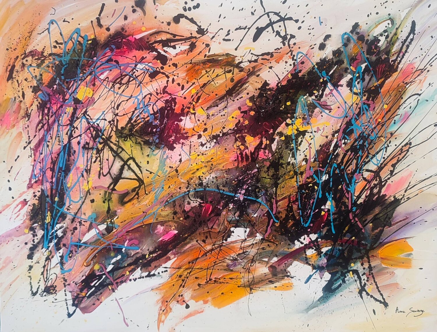 Engouti dans le marasme du monde - grand tableau coloré abstrait ÂME SAUVAGE Original painting for sale