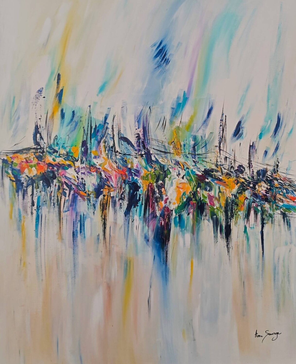 Rêve ou vision ? Grand tableau abstrait coloré ÂME SAUVAGE Original painting for sale