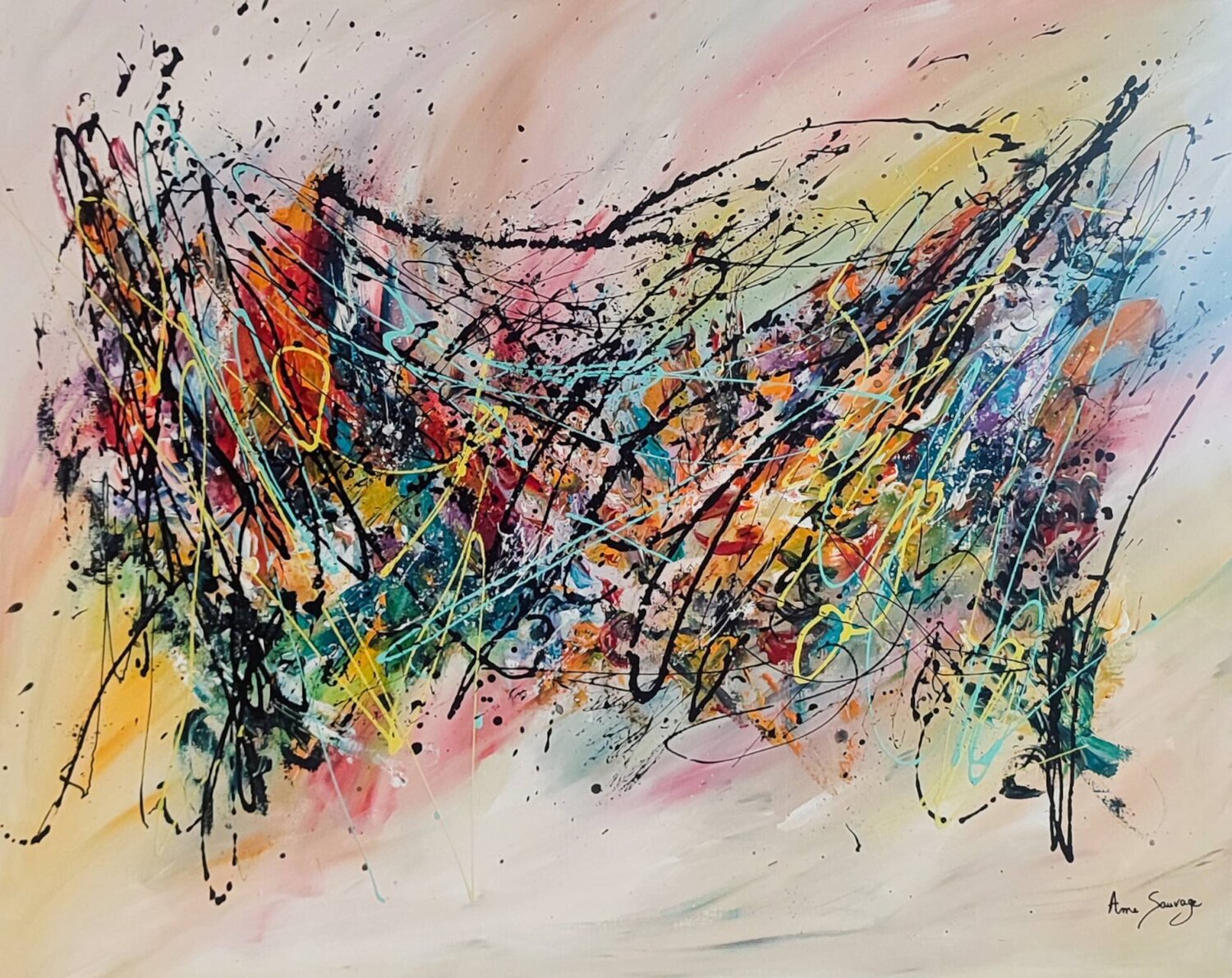 Une nouvelle histoire - grand tableau abstrait coloré ÂME SAUVAGE Original painting for sale