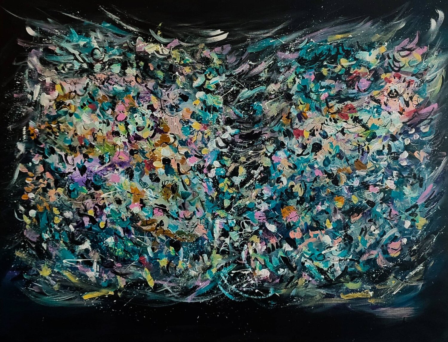 Un livre ouvert - grand tableau abstrait sur fond noir ÂME SAUVAGE Original painting for sale