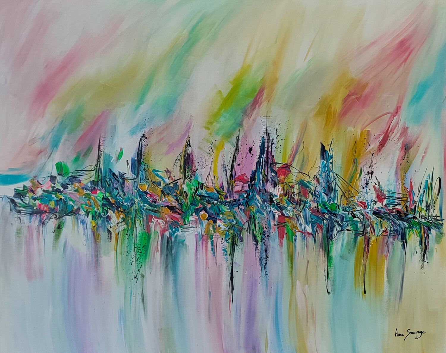 Vie de vitesse - grand tableau abstrait coloré ÂME SAUVAGE Original painting for sale