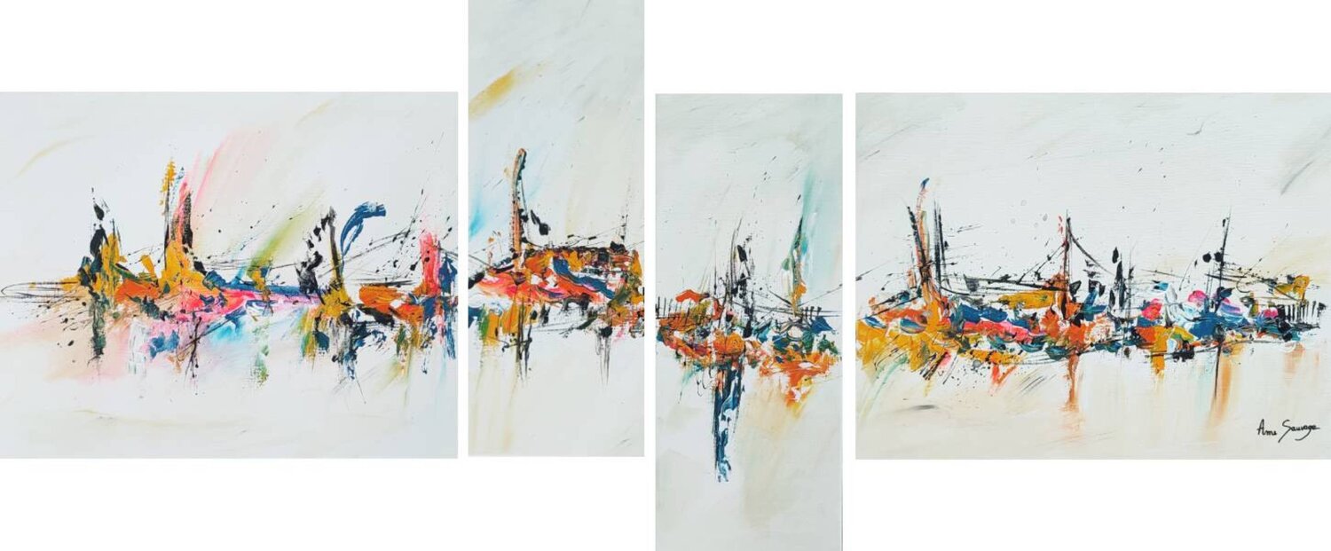 Instant après instant - tableau abstrait en plusieurs parties ÂME SAUVAGE Original painting for sale