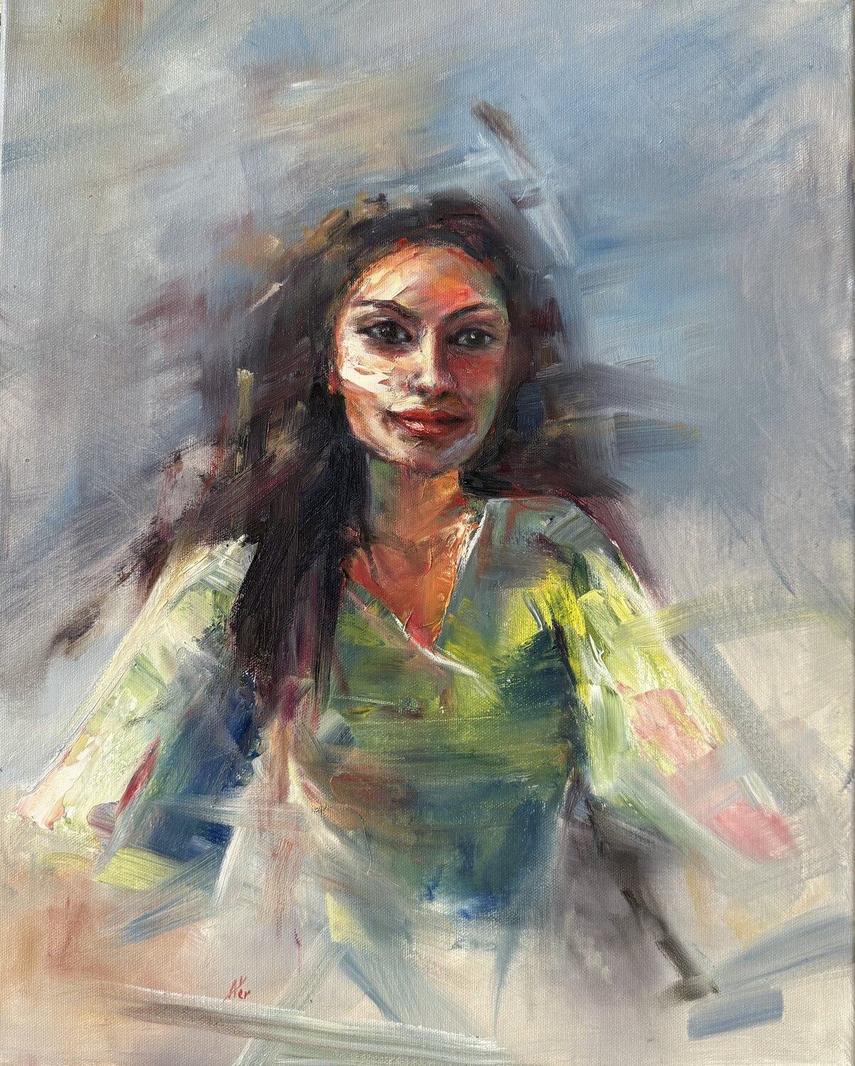 The girl - riding into Spring Alesia Yeremeyeva Original painting for sale