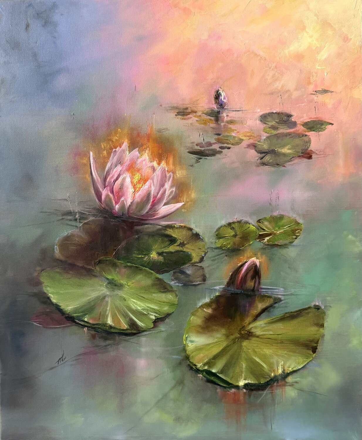 Lilies of Sunrise III Alesia Yeremeyeva Original painting for sale