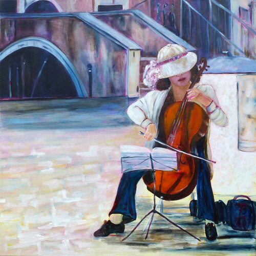 A Cello in Venice by Ute Roehe, Painting for Sale on Select