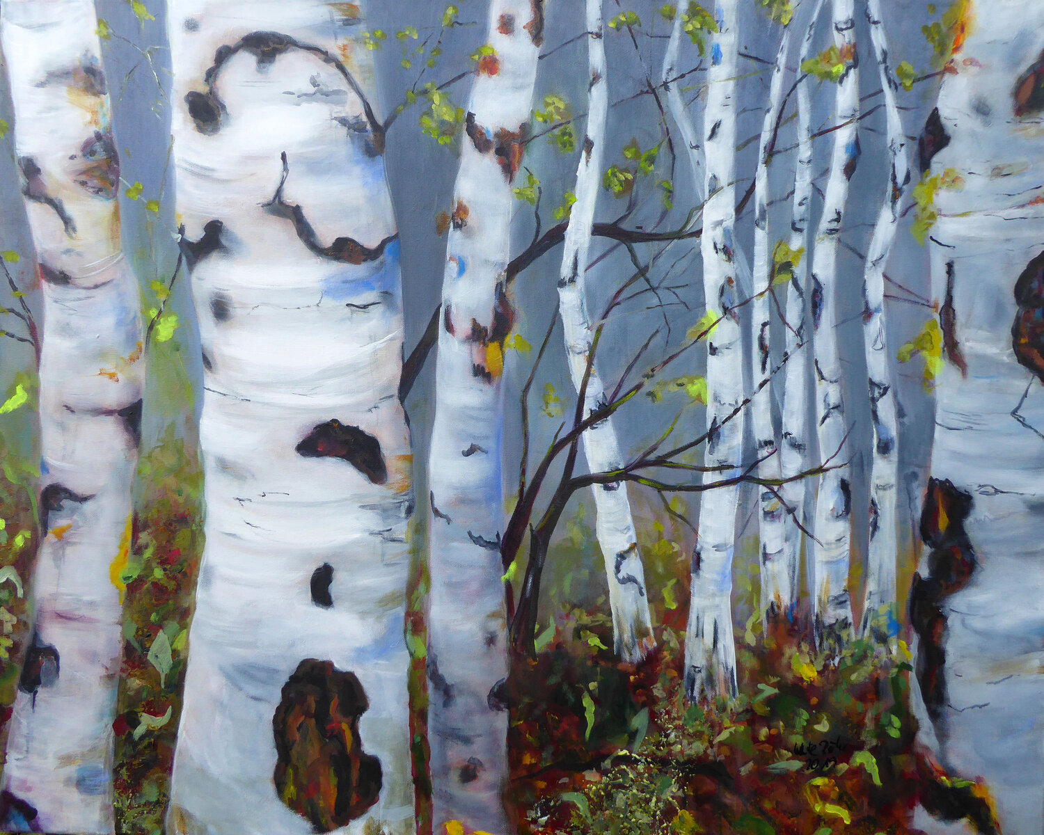 Birches 2 Ute Roehe Original painting for sale