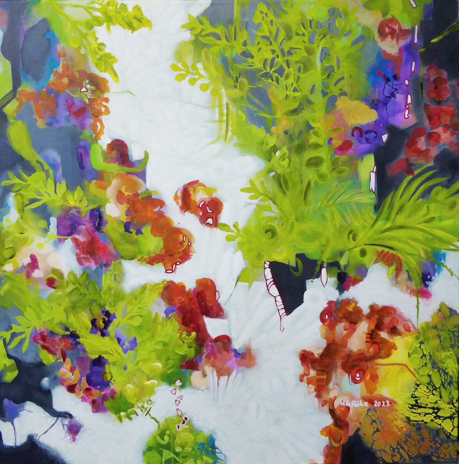 Floral on Abstraction 1 Ute Roehe Original painting for sale