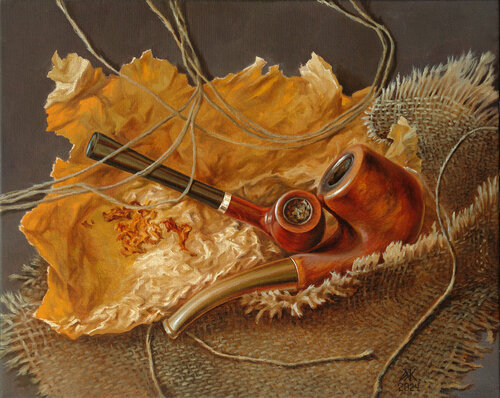 A Tobacco Still Life by Andrii Zhukov, Painting for Sale on Select