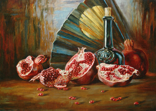 Pomegranate Hand Fan by Andrii Zhukov, Painting for Sale on Select