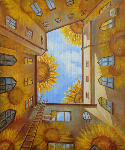 Sunflower Yard by Andrii Zhukov, Painting for Sale on Select
