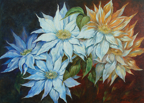 Clematis in the Moonlight by Andrii Zhukov, Painting for Sale on Select