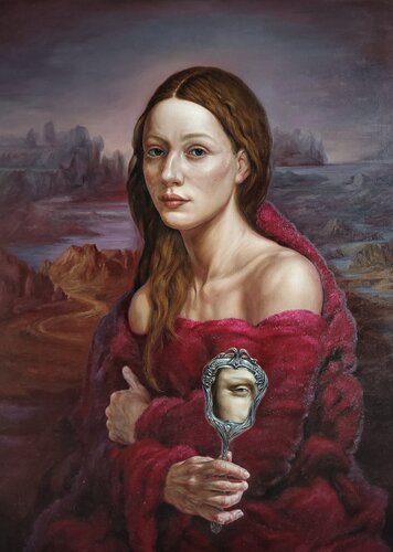 Girl with a Mirror by Andrii Zhukov, Painting for Sale on Select