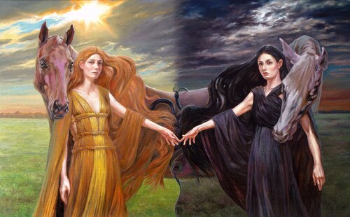 Day and Night by Andrii Zhukov, Painting for Sale on Select