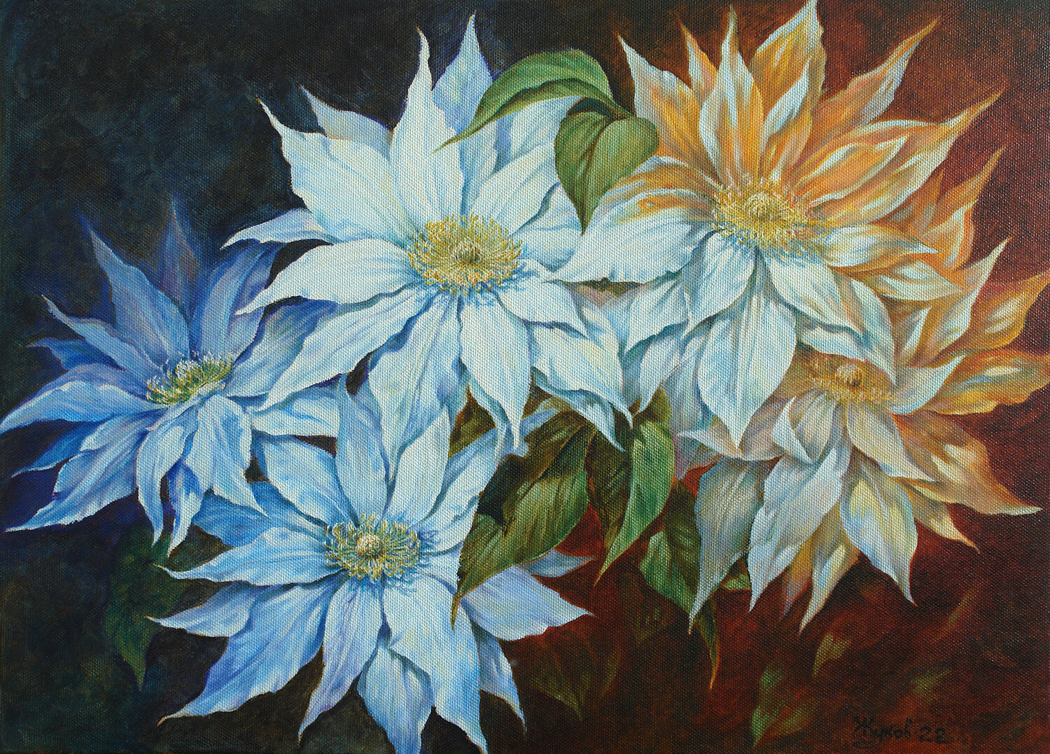 Clematis in the Moonlight Andrii Zhukov Original painting for sale