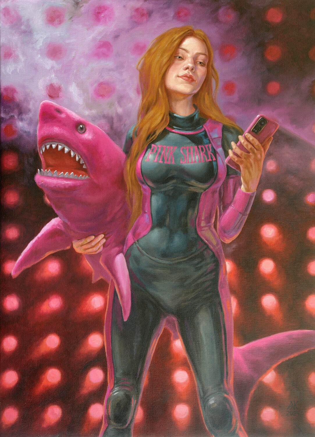 Pink Shark Andrii Zhukov Original painting for sale