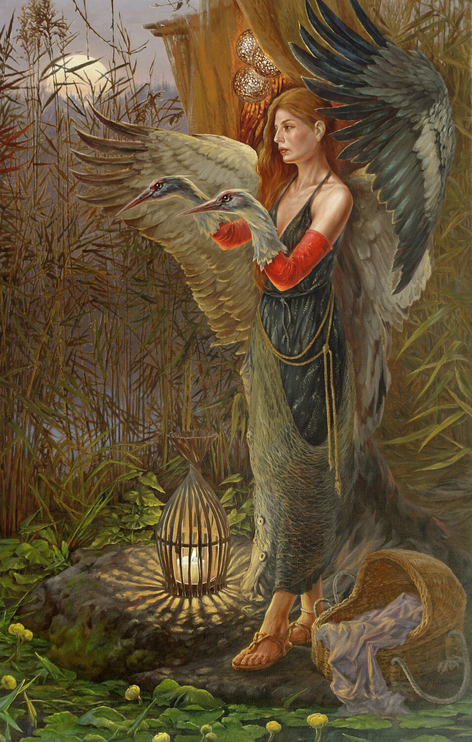 The Woman Who Lures the Storks Andrii Zhukov Original painting for sale