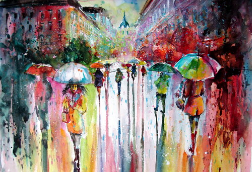 Joyful rainy day II by Anna Brigitta Kovacs, Painting for Sale on Select