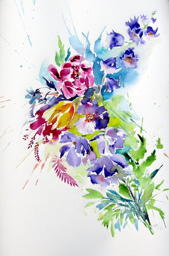 Colorful flowers by Anna Brigitta Kovacs, Painting for Sale on Select