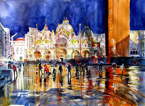 Venice at rain by Anna Brigitta Kovacs, Painting for Sale on Select