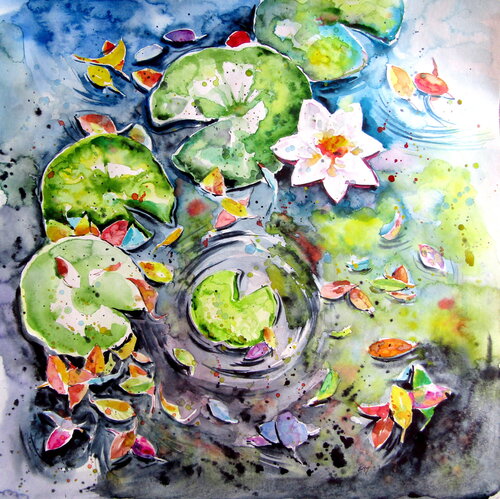 Fall and water lilies by Anna Brigitta Kovacs, Painting for Sale on Select