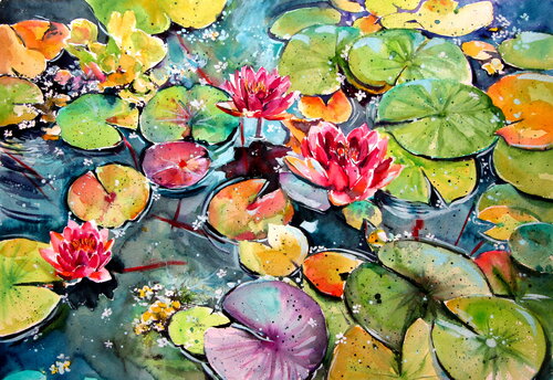 Water lilies by Anna Brigitta Kovacs, Painting for Sale on Select