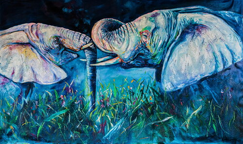 Elephant meeting by Anna Brigitta Kovacs, Painting for Sale on Select