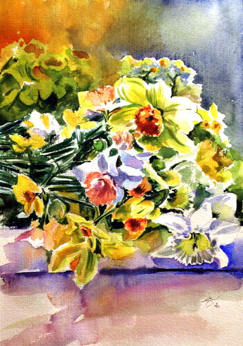 Spring flowers by Anna Brigitta Kovacs, Painting for Sale on Select