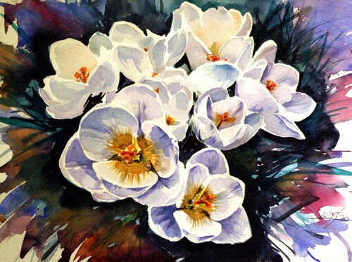First crocus by Anna Brigitta Kovacs, Painting for Sale on Select