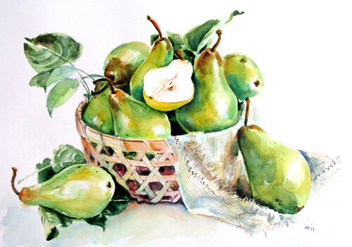 Still life with green pears by Anna Brigitta Kovacs, Painting for Sale on Select
