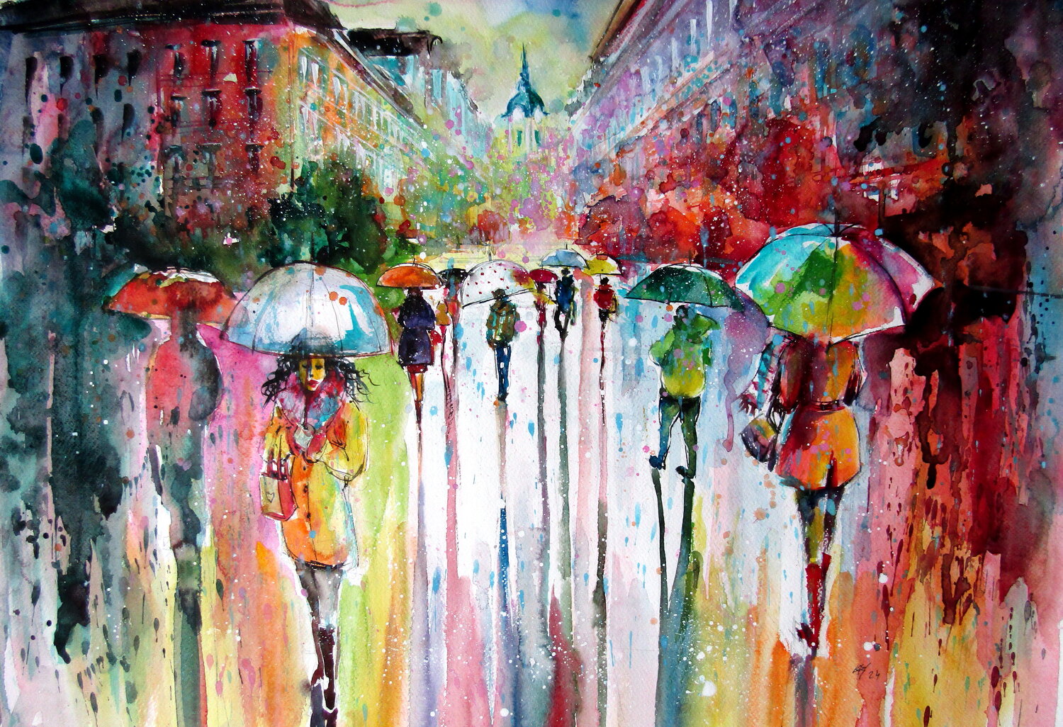 Joyful rainy day II Anna Brigitta Kovacs Original painting for sale
