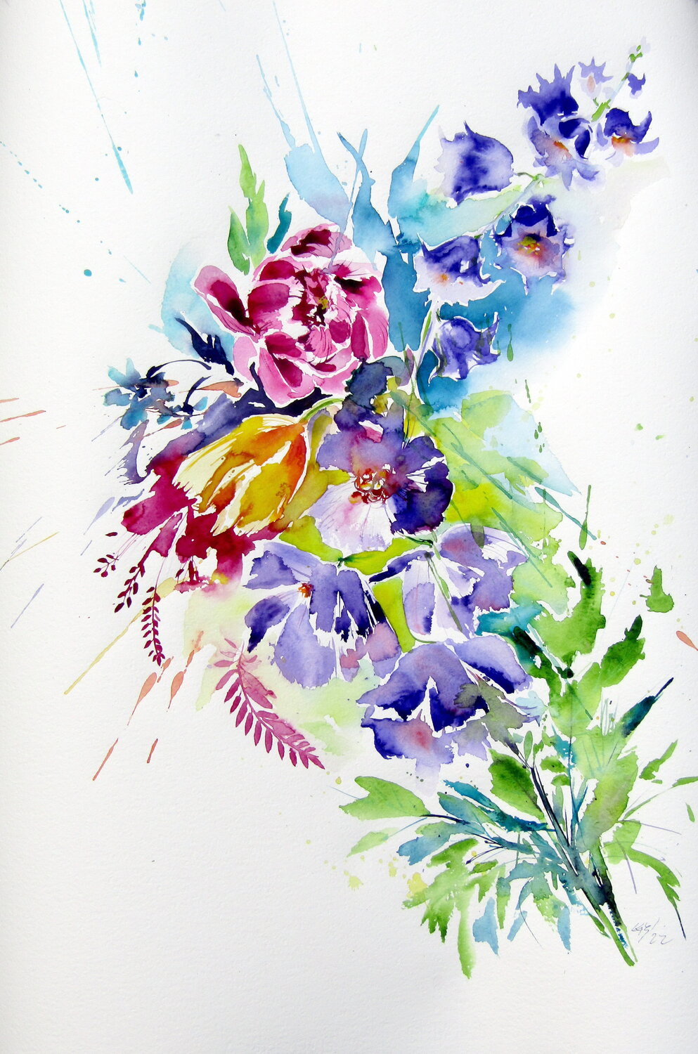 Colorful flowers Anna Brigitta Kovacs Original painting for sale