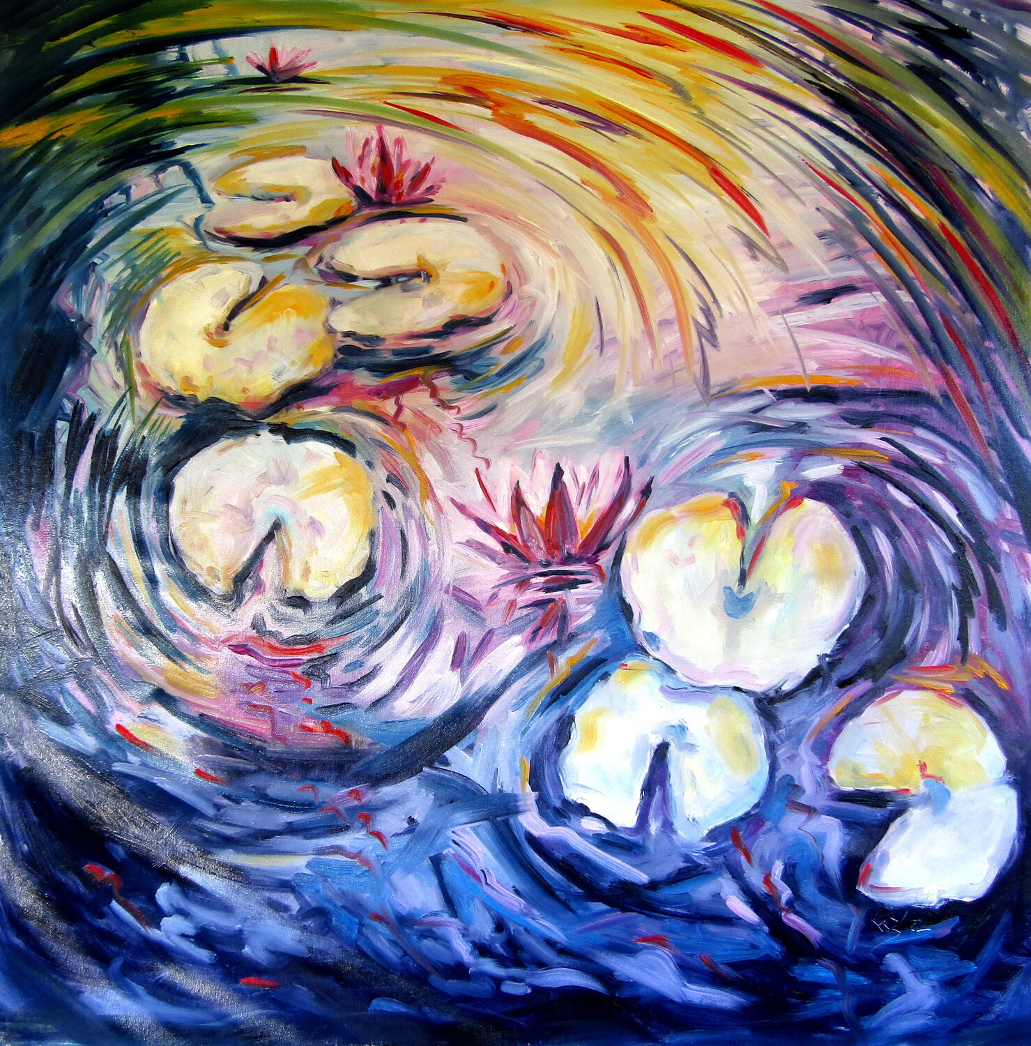 Colorful water lilies III Anna Brigitta Kovacs Original painting for sale