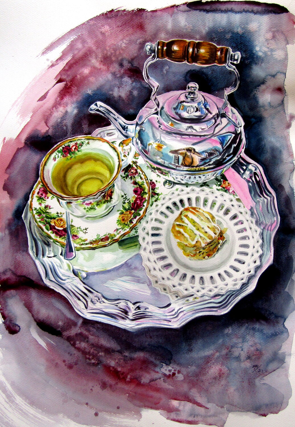 Still life with tea set Anna Brigitta Kovacs Original painting for sale