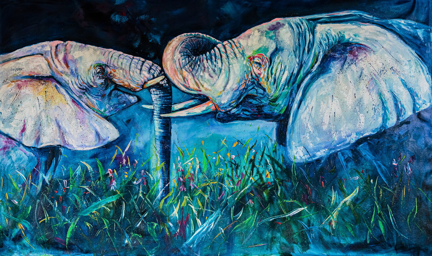 Elephant meeting Anna Brigitta Kovacs Original painting for sale