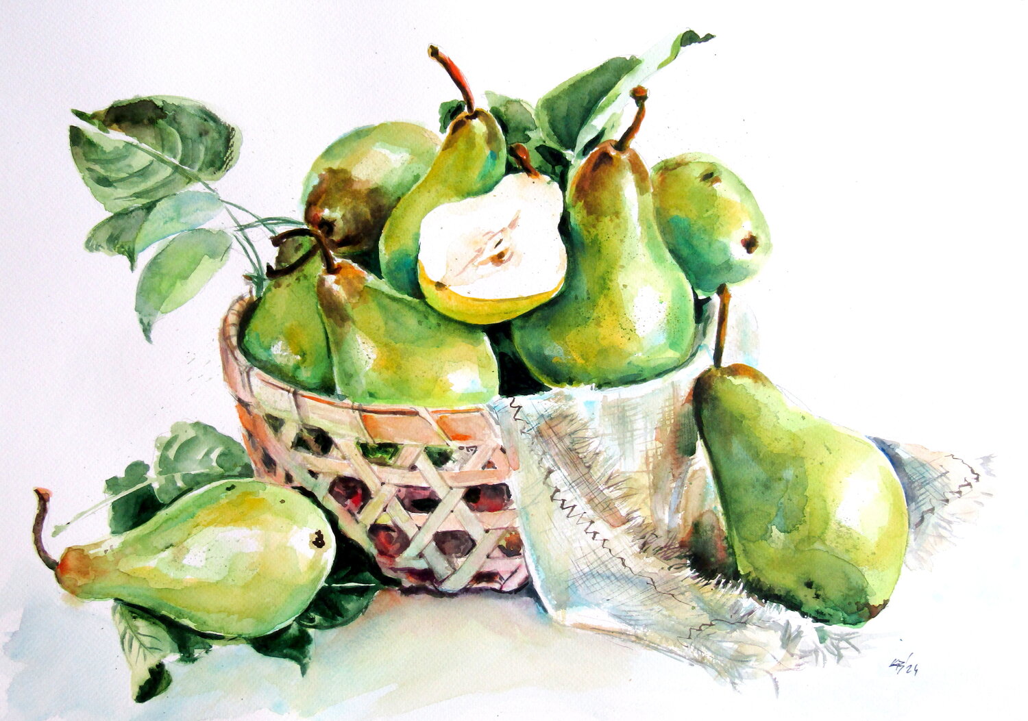 Still life with green pears Anna Brigitta Kovacs Original painting for sale