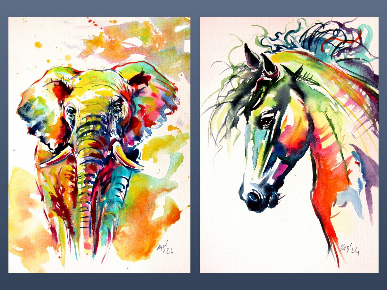Colorful animals collection Anna Brigitta Kovacs Original painting for sale