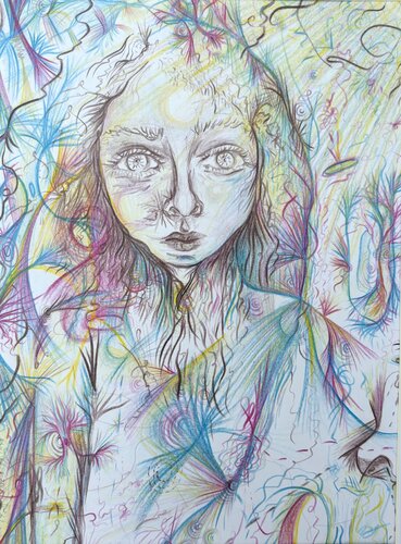 Seeing through the layers, planes of existence, to a simple fact, I can feel the sun on my skin I am here by Nicole Javorsky, Drawing for Sale on Select