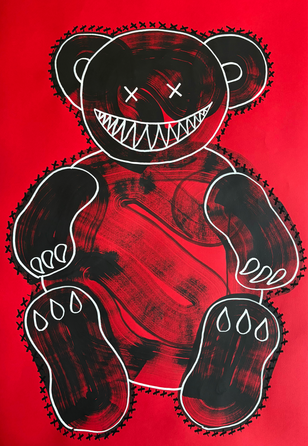 Scary Teddy Maksym Skvortsov Original painting for sale