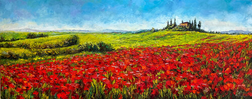 Impressionistic paintings of nature "Poppies of Tuscany" by Mariia Hyhar, Painting for Sale on Select