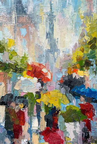 Paris umbrellas by Mariia Hyhar, Painting for Sale on Select
