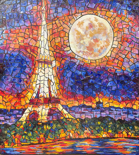 Moon under Paris by Mariia Hyhar, Painting for Sale on Select