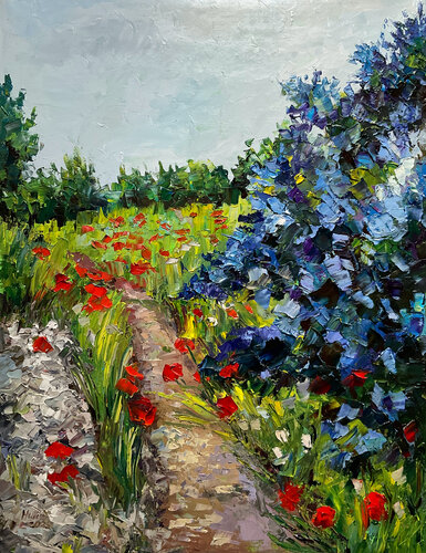Lilac valley with popies 1 by Mariia Hyhar, Painting for Sale on Select