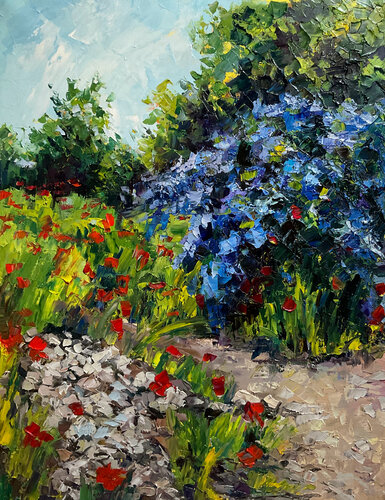 Lilac valley with popies 2 by Mariia Hyhar, Painting for Sale on Select