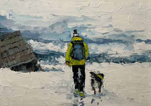 Walking with dog. Winter by Mariia Hyhar, Painting for Sale on Select