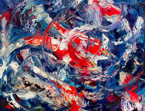 Koi blue dance by Mariia Hyhar, Painting for Sale on Select