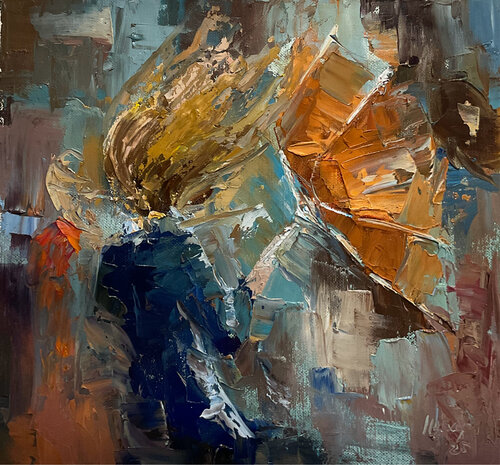 Autumn umbrellas. Windy day by Mariia Hyhar, Painting for Sale on Select