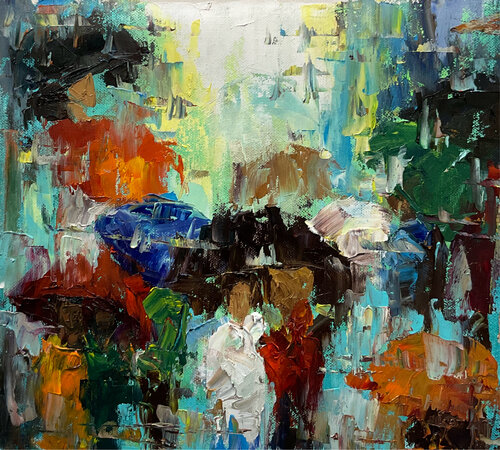 Spring umbrellas. by Mariia Hyhar, Painting for Sale on Select