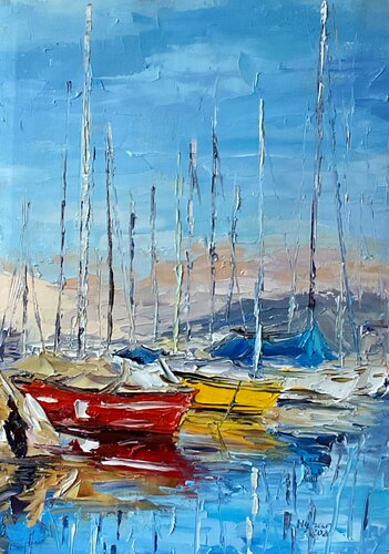 One day at the pier by Mariia Hyhar, Painting for Sale on Select