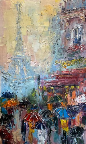 Paris umbrellas. Pastel mood by Mariia Hyhar, Painting for Sale on Select